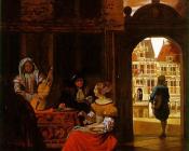 皮特尔 德 胡格 : Musical Party in a Courtyard